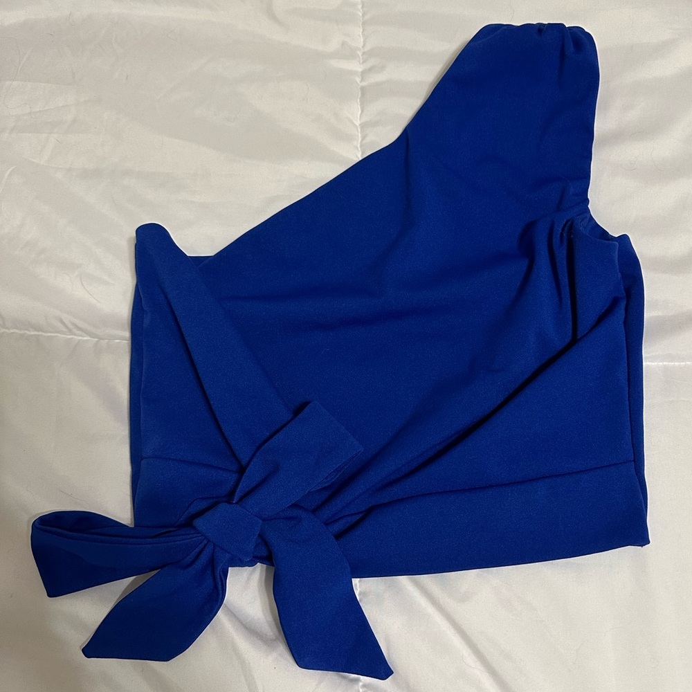 Shein Blue One Shoulder Tie Shirt